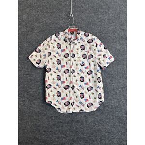 Staghorn River Mens Button Up Shirt Large Patriotic 4th Of July Fireworks Beer